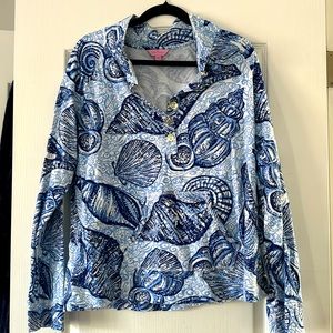 LILLY PULITZER Captain Popover Pullover Top Blue Peri Stuffed Shells XL
